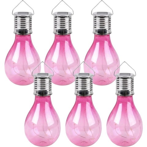 Sunnydays Solar sfeer hanglamp - 20x - tuin - lampenbol - roze - kunststof - 15 cm -