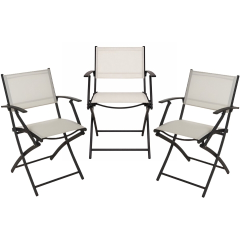 Klapstoel - 3x - beige - opklapbaar - 46 x 52 x 85 cm - staal/polyester - campingstoel/tuinstoel -