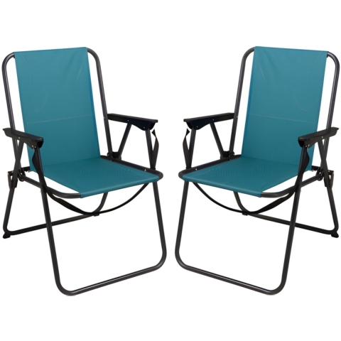Redcliffs Stoel unica - 2x - turquoise - opvouwbaar - 75 x 38 cm - metaal/polyester - camping / tuin -