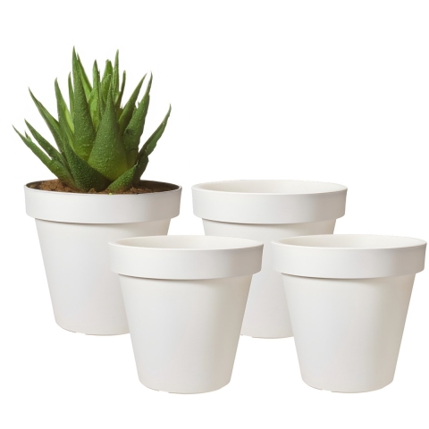 Pro Garden Bloempot - 4x - wit - rond - D20 cm - kunststof - plantenpot - tuin buiten -