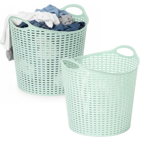 Plasticforte Wasmand opbergmand - 2x - flexibel kunststof - groen - 27 liter - open structuur -