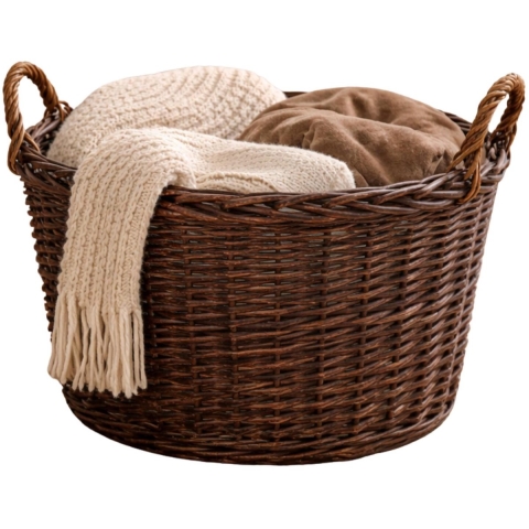 Mega Collections opbergmand Santa Fe - rotan - D35 x H24 cm - met handgreep -