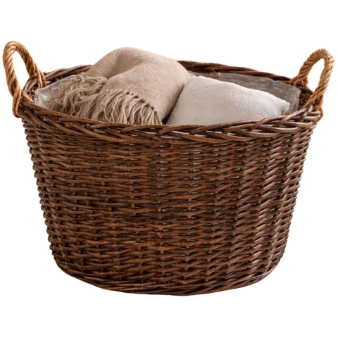 Mega Collections opbergmand Santa Fe - rotan - D52 x H33 cm - met handgreep -