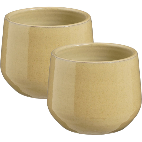 Mica Decorations bloempot / plantenpot Venice - 2x - beige - terracotta - D16 x H13 cm -