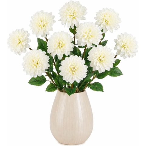 Kunstbloem Dahlia Floristic - 10x - H75 cm - wit - kunststof - stelen - boeket - bloemetjes -