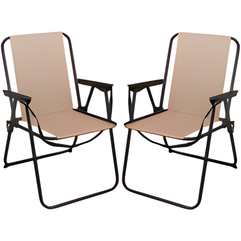 Redcliffs Stoel unica - 2x - beige - opvouwbaar - 75 x 38 cm - metaal/polyester - camping / tuin -