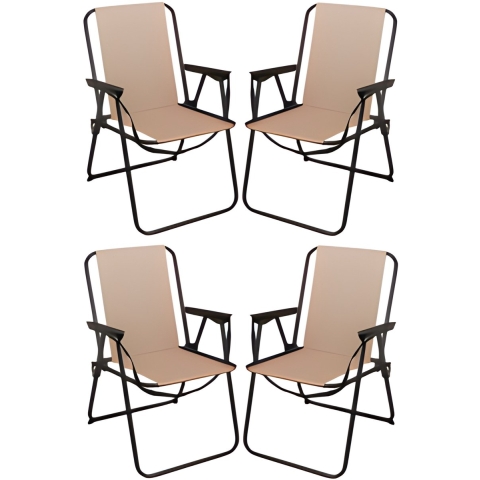 Redcliffs Stoel unica - 4x - beige - opvouwbaar - 75 x 38 cm - metaal/polyester - camping / tuin -