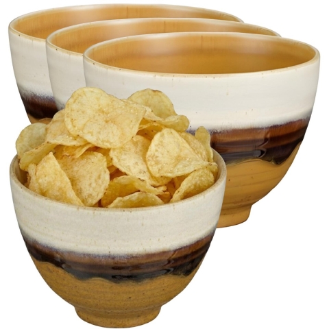 Mica Decorations Serveer/chips schaaltje Ethan - 8x - terra - 8 x 11 cm - keramiek - kommetjes -