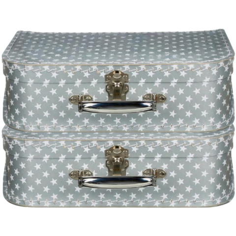 Kinderkamer opberkoffer sterren - 2x - zilver - 30 cm - karton - kinderkoffer - speelkoffer -