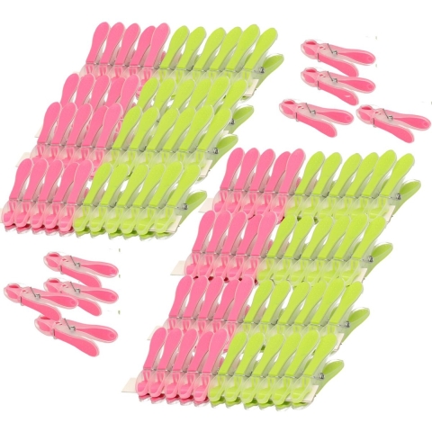 Wasknijpers - 96x - groen/roze - kunststof /metaal - 8 cm -