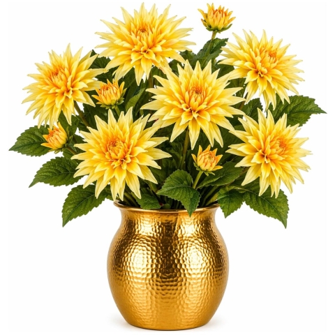 Kunstbloem Dahlia Artistic - 8x - H74 cm - geel - kunststof - stelen - boeket - bloemetjes -