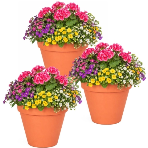 Mega Collections Plantenpot / bloempot - 3x - kunststof - oranje - binnen/buiten - D26 x H22 cm -