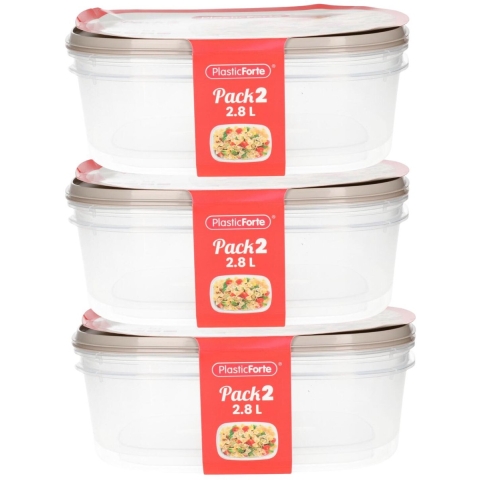 Plasticforte Vershoudbakjes - 6x stuks - 2.8 liter - herbruikbaar - transparant/beige - kunststof -