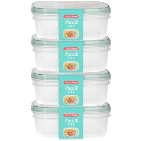 Plasticforte Vershoudbakjes - 8x stuks - 1.5 liter - herbruikbaar - transparant/groen - kunststof -