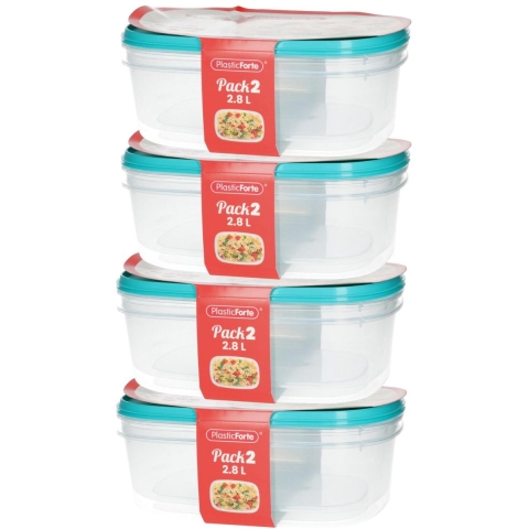 Plasticforte Vershoudbakjes - 8x stuks - 2.8 liter - herbruikbaar - transparant/blauw - kunststof -