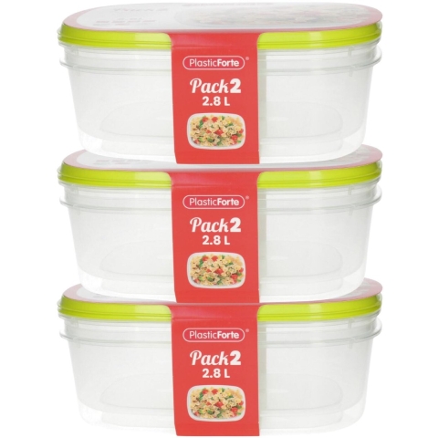 Plasticforte Vershoudbakjes - 6x stuks - 2.8 liter - herbruikbaar - transparant/lime - kunststof -