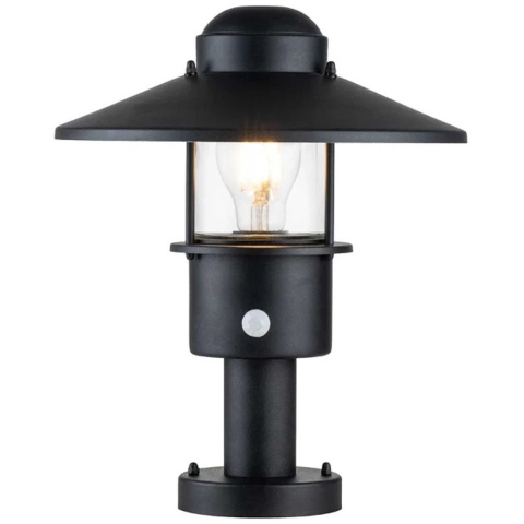 Klampenborg sokkellamp, zwart, PIR-sensor, IP44 Elstead - Scandinavisch - Metaal - Met lampenkap