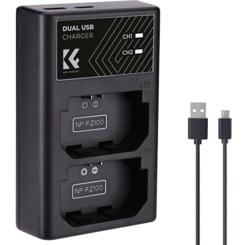 K&F Concept dual batterij-oplader voor NP-FZ100 met USB-C