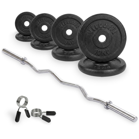 VirtuFit Gietijzeren Halterset - EZ Curlstang - Veerclip - 30 mm - 43 kg