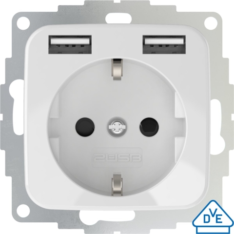 2USB 2U-449375 Stopcontact (onderbouw) Met USB Zuiver wit (glanzend)