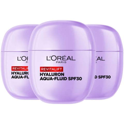 3x L'Oréal Revitalift Filler Hyaluron Aqua-Fluid SPF 30 40 ml