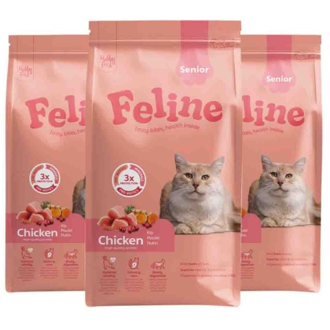 3x HobbyFirst Feline Kattenvoer Droog Senior 1,5 kg