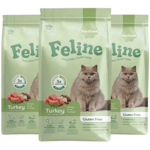 3x HobbyFirst Feline Kattenvoer Droog Sensitive Sterilised 1,5 kg
