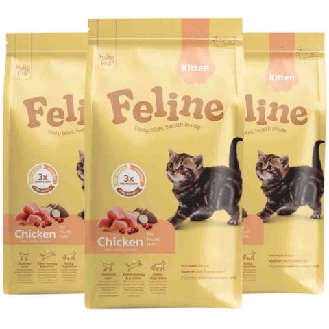 3x HobbyFirst Feline Kattenvoer Droog Kitten 1,5 kg