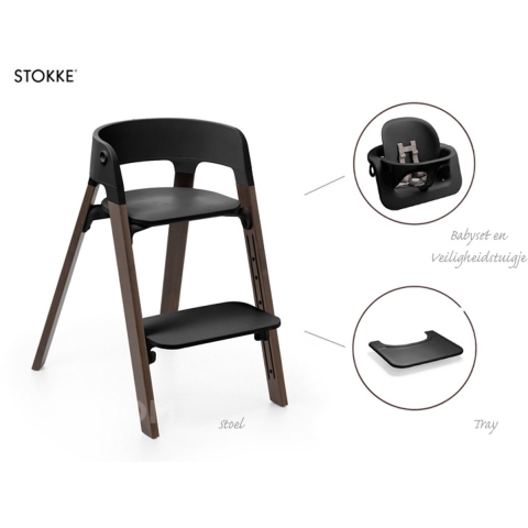 Kinderstoel Stokke Steps Black/Warm Brown
