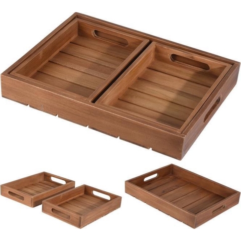 DoaBuy dienblad set van 3 teakhout 39x29 cm hout