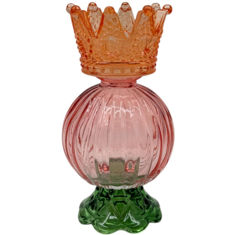 Kandelaar met kroon oranje 8x15,5cm