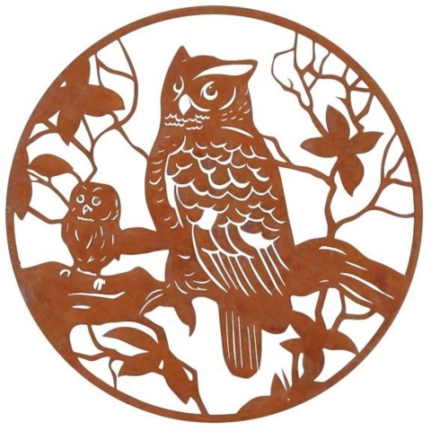 Wanddecoratie Karat uil dia30cm roest