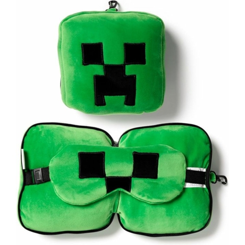 Minecraft Creeper knuffel/reiskussen/slaapmasker - 2-in-1 set - voor kinderen -