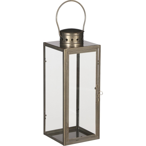 Mica decorations Lantaarn / windlicht Arzilla - goud - metaal - verlichting - 13 x 34 cm -