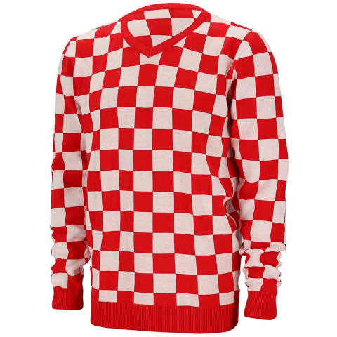 Carnaval verkleed trui Brabant - v-hals - rood/wit geblokt - dames / heren S -