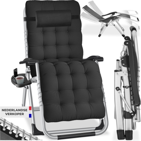Tectake - Tuinligstoel - Opklapbaar - Tot 200 kg - 84 x 103 x 113 cm - Zwart