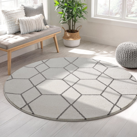 Muratap Trellis uni rond effen laagpolig vloerkleed modern 120 cm rond