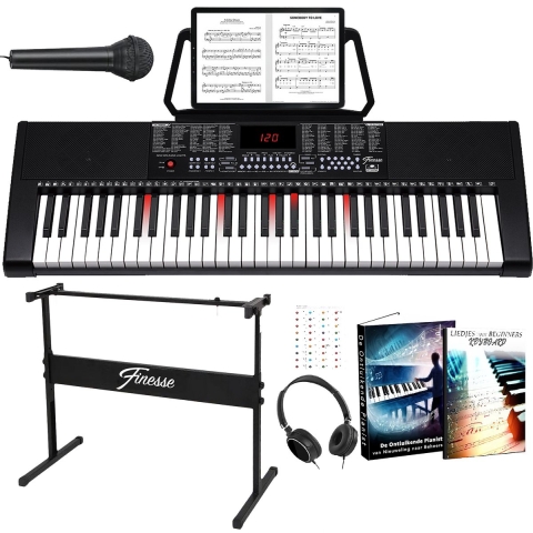 Finesse Keyboard Piano - Verlichting - Statief & Accessoires - 61 Toetsen - Digitale Piano -