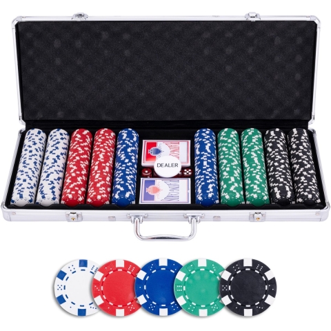 Pokerset in zilveren koffer, met 500 chips (11.5 gram) - Engelhart Games
