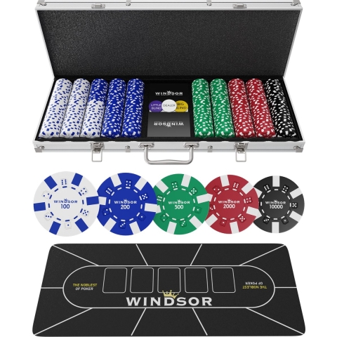 Windsor Pokerset - 500 Chips - PokerKleed - Blinds - Kaarten - Pokerchips - Poker Fiches