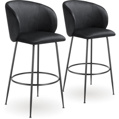 tectake® Luana - Barkrukken - Fluwelen bekleding - Ergonomisch design - Zwart (set van 2)