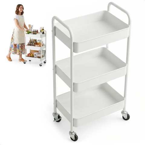 Keuken Trolley - 3 Laags - Mobiel met Wieltjes - Wit