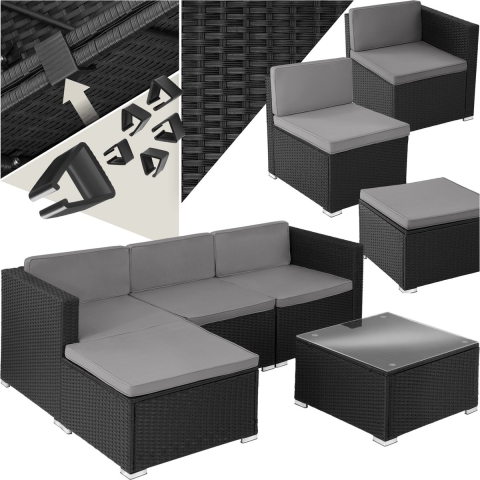 tectake® Wicker lounge - Tuinmeubelset - 5 elementen - Weerbestendig - Zwart