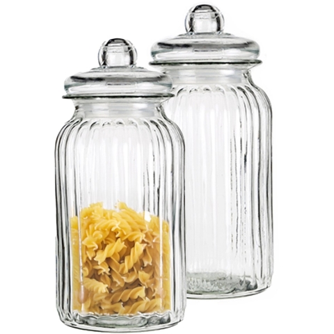 Alessandro Snoeppot/voorraadpot - 2x - met deksel - luchtdicht - glas - 3500 ml - D15 x H32 cm -