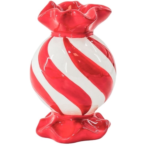 House Vitamin Candle holder- toffee candy- red/ white -8,5x8,5x13 cm