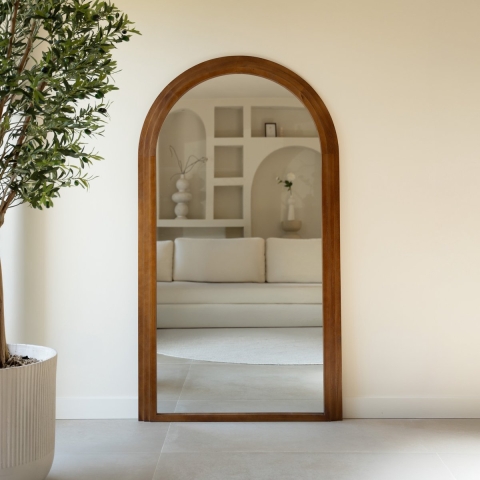 Indore Home – staande boogspiegel – houten rand – 180 x 100 cm