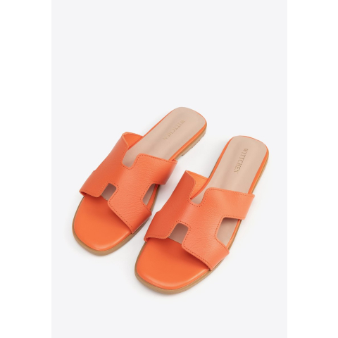 Wittchen Dames Leren H-vormige Slippers Oranje Natuurlijk Leer