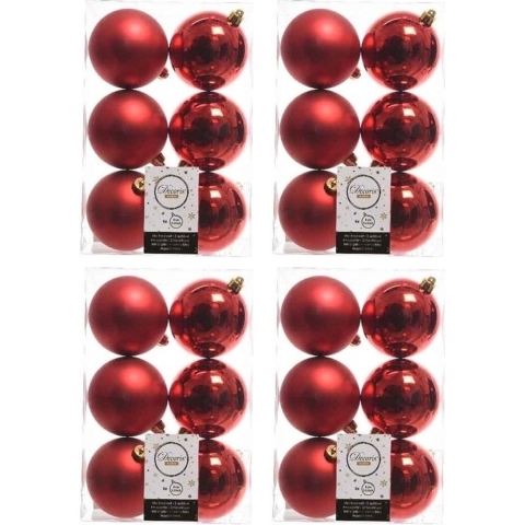 Decoris Kerstballen - 24x st - rood - D8 cm - kunststof - kerstversiering -
