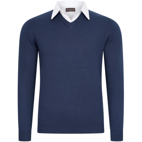 Cappuccino Italia - Heren Trui Mock Pullover - Blauw - Maat XL