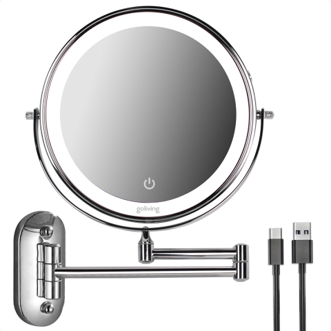 Goliving Make Up Spiegel - Ø25 cm - 10x Vergroting - Dimbare LED Verlichting - Chroom